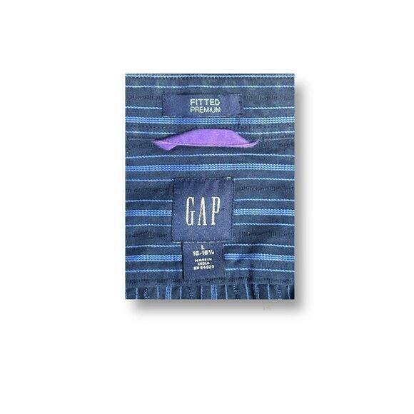 GAP Fitted Premium Men's L Blue Stripe Button Up Shirt Cotton Long Sleeve Preppy - Picture 4 of 8